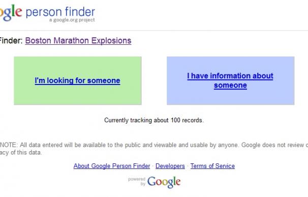 Captura de pantalla. Google Person Finder