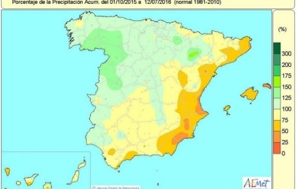 Las lluvias acumuladas desde octubre superan en un 2% el valor medio normal en España