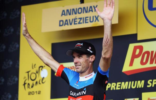 David Millar, en el podium de la etapa 12 del Tour de Francia