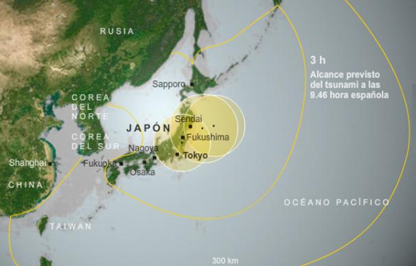 Mapa de la evolución del tsunami de Japón