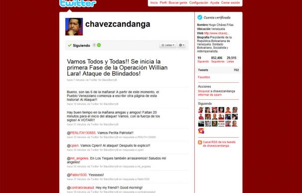 Chávez rompe el silencio electoral usando twitter para enviar consignas electorales