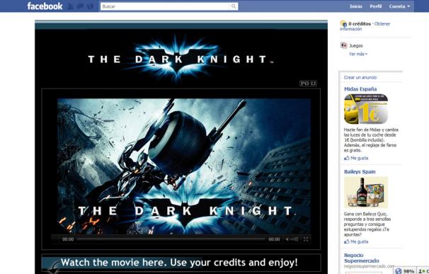 Warner alquilará películas en Facebook, aunque por ahora sólo en Estados Unidos