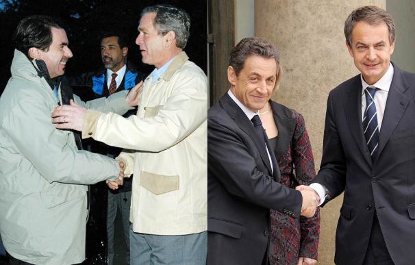 Aznar con Bush en 2003 y Zapatero con Sarkozy en 2011