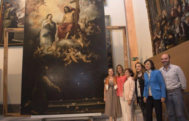 El Bellas Artes muestra al público desde el viernes la intervención en el lienzo 'El jubileo de la Porciúncula'