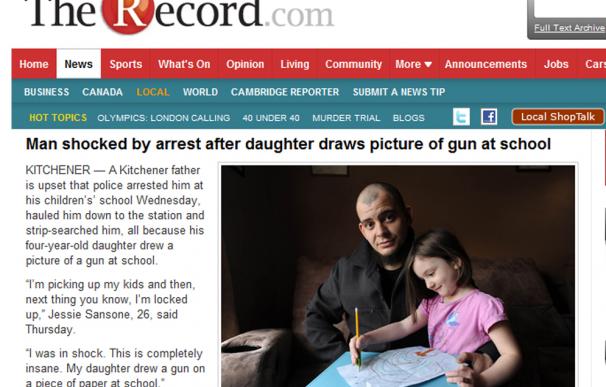 Arrestan a un padre canadiense después de que su hija le dibujase empuñando una pistola
