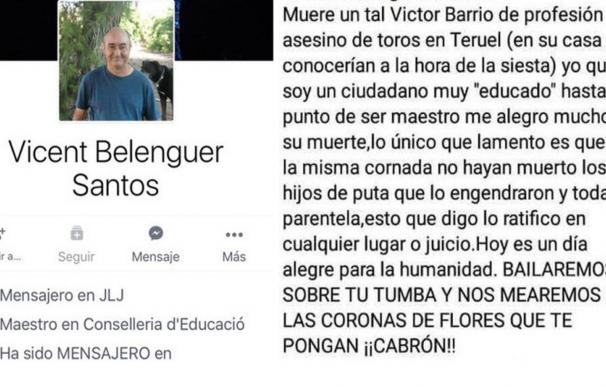 Mensaje en facebook tras la muerte de Víctor Barrio