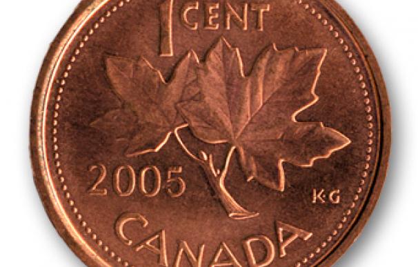 Una moneda de un centavo de dólar canadiense.
