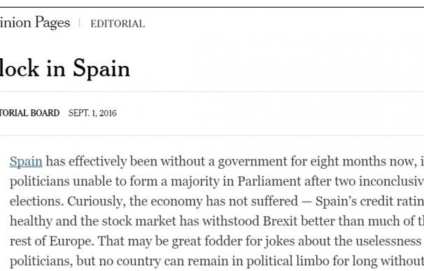 El The New York Times califica de "incapaces" a los políticos españoles y mete presión a Sánchez