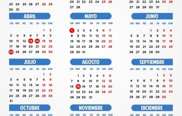 El calendario laboral de 2017 incluye el 2 de enero y el 24 de abril como festivos