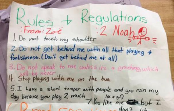 La carta de una niña de 11 años para que un chico la deje en paz