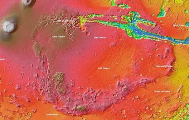 Localizan en Marte un perímetro volcánico como América del Norte