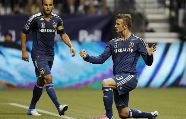 David Beckham celebra un gol durante un partido de la MLS de Estados Unidos