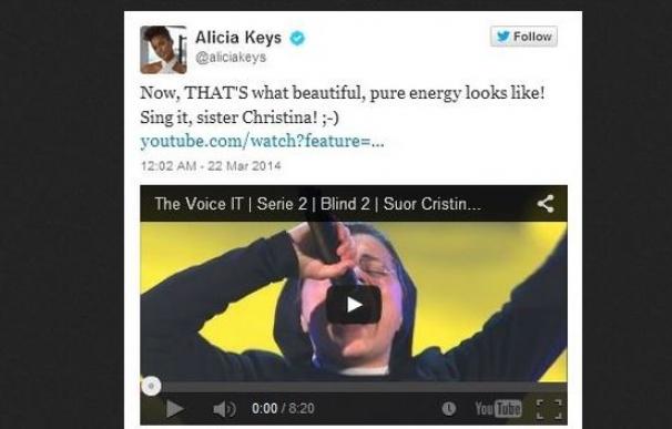 Alicia Keys felicita a Sor Cristina tras su éxito en 'The Voice Italia'