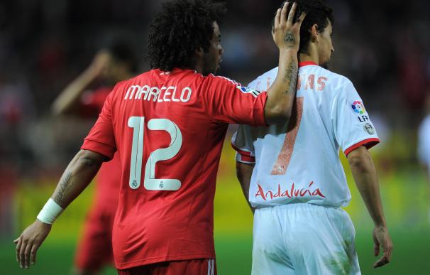 Marcelo y Navas durante el partido del año pasado en el Sánchez Pizjuán