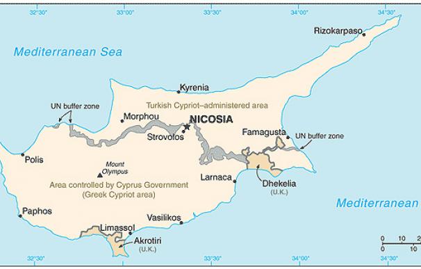 Mapa de Chipre: el sur es la parte grecochipriota que forma parte de la UE