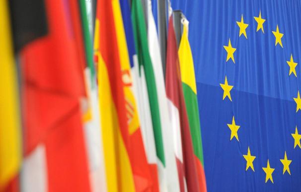 Las banderas de los países miembros de la Unión Europea pueden ser vistas a la entrada del Parlamento Europeo de Estrasburgo, Francia.