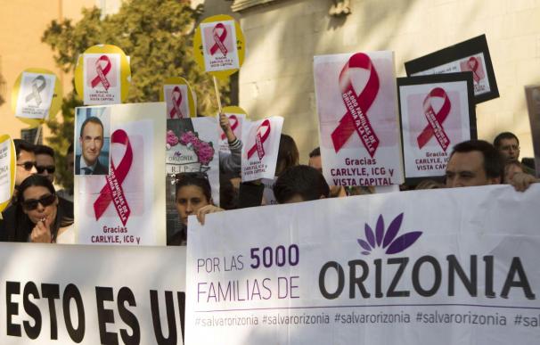 Protesta de trabajadores de Orizonia contra el concurso de acreedores en la compañía.