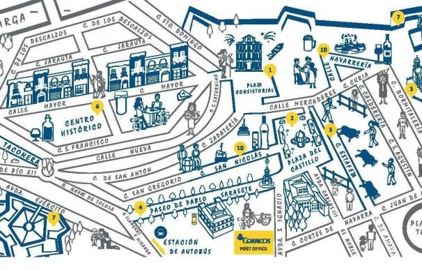 Correos edita un mapa que anima a los peregrinos a descubrir los encantos de Pamplona