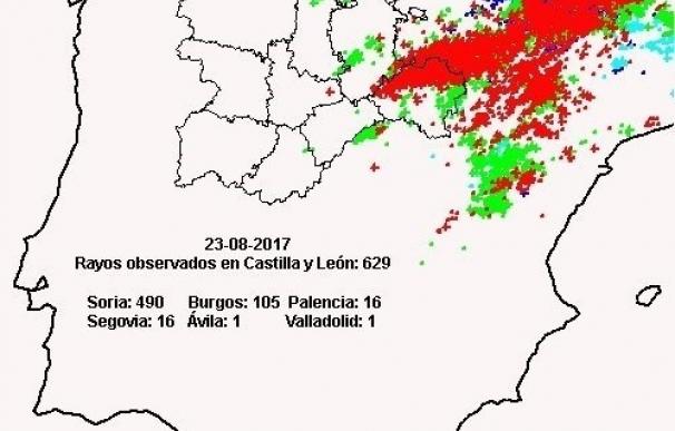 Burgos y Soria registran el 94% de los 629 rayos caídos en la Comunidad en la jornada del miércoles