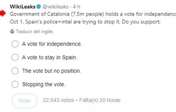 Assange (Wikileaks) promueve una encuesta en Twitter sobre la independencia de Catalunya
