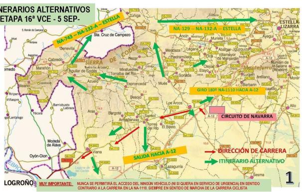Alteraciones de tráfico el 5 de septiembre en Navarra por el paso de la Vuelta a España