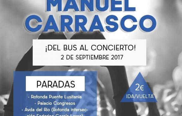 La empresa de transportes de Mérida establecerá un servicio especial de autobuses para el concierto de Manuel Carrasco