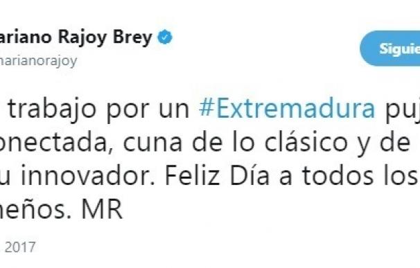 Mariano Rajoy destaca que trabaja "por una Extremadura pujante y más conectada"