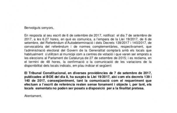 Parlon (PSC), alcaldesa de Santa Coloma responde al Gobierno catalán que no colaborará con el reférendum