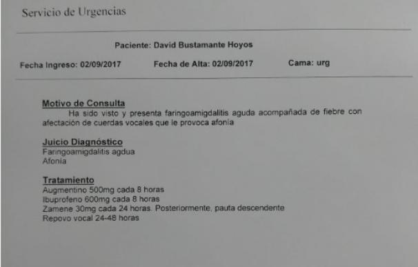 Sanidad investiga un justificante médico aportado por David Bustamante para cancelar un concierto