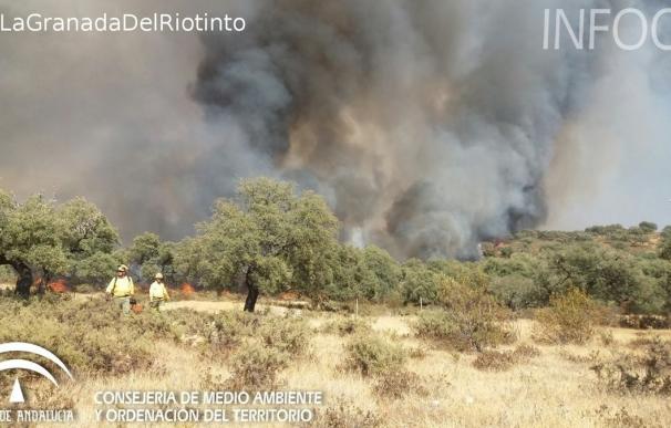 Cortada al tráfico la A-461 en ambos sentidos por el incendio forestal en La Granada del Ríotinto