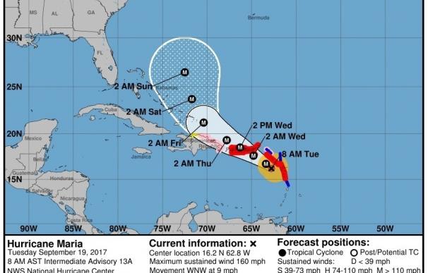 El gran huracán María tiene un potencial devastador como el de Irma y recorre el Atlántico con vientos de 260 km/h