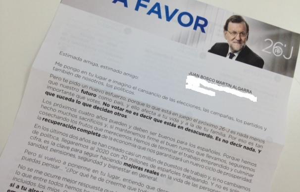 El Partido Popular gasta miles de euros en enviar a los hogares cartas como esta.