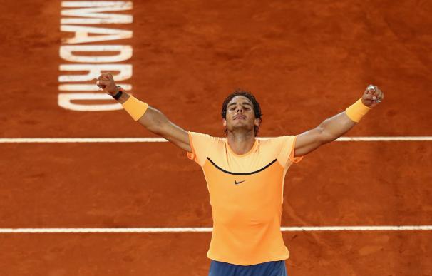 Rafa Nadal celebra el pase a semifinales en el Mutua Madrid Open de 2016.