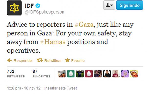 Israel advierte también por Twitter a los periodistas y otros ciudadanos en Gaza