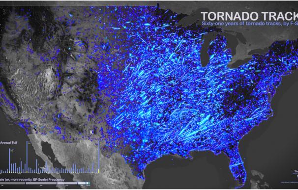 Seis décadas de tornados en EEUU en una sola foto