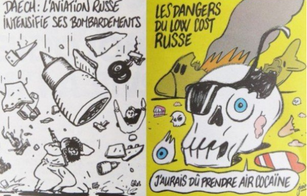 La revista satírica 'Charlie Hebdo' hace chistes sobre tragedia del avión ruso donde murieron 224 personas.