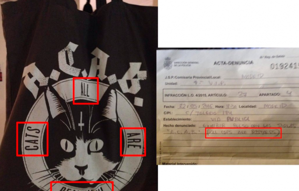 Imagen del bolso y la copia de la denuncia donde queda patente la confusión.