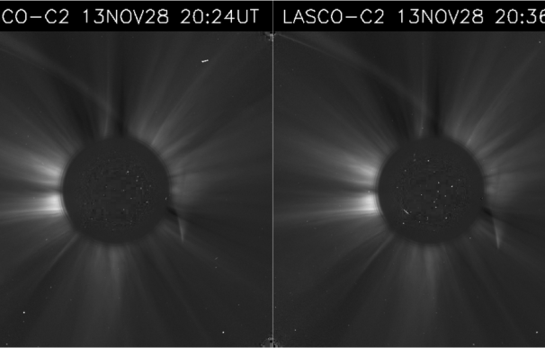 Inmágenes de ISON captadas por SOHO tras cruzarse con el Sol.