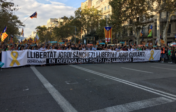 La cabecera de la manifestación en Barcelona