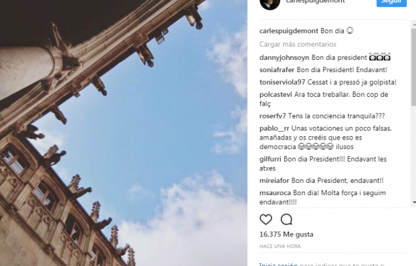 Puigdemont sube una foto a Instagram