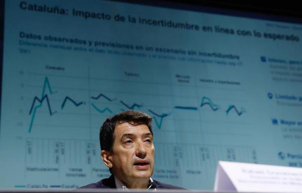 El responsable de Análisis Macroeconómico de BBVA Research, Rafael Doménech, durante la presentación.