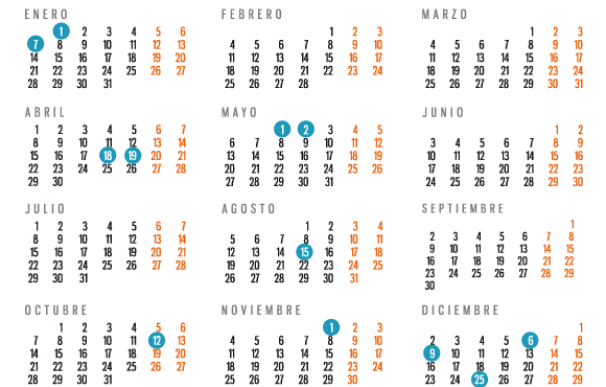 Calendario de festivos en Madrid 2019
