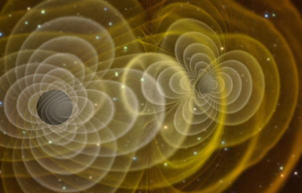 Simulación de fusión de agujeros negros emitiendo ondas gravitacionales
