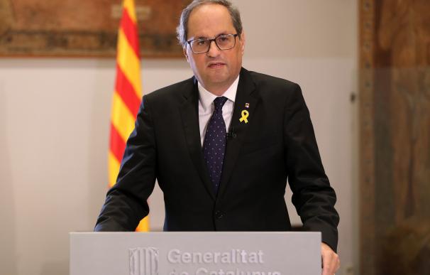 Quim Torra,durante el discurso institucional en el Palu de la Generalitat