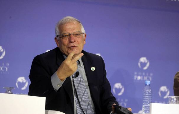 El ministro de Exteriores Josep Borrell durante su intervención en el World Police Conference celebrado en Rabat (EFE/EPA/STR)