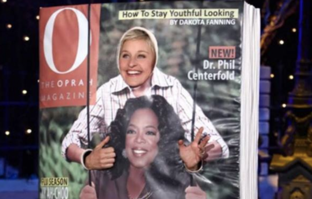 Ellen DeGeneres disfrazada de la revista de Oprah.