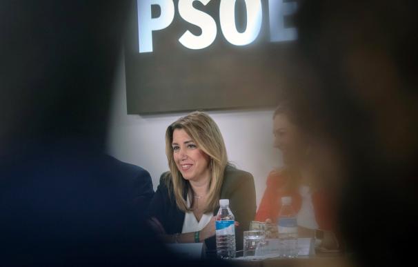 La presidenta andaluza y secretaria general del PSOE-A, Susana Díaz, durante la reunión del Comité Ejecutivo para analizar los resultados electorales. EFE/Julio Muñoz