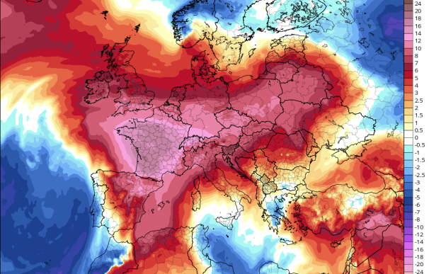 Fotografía del mapa de la ola de calor en Europa.