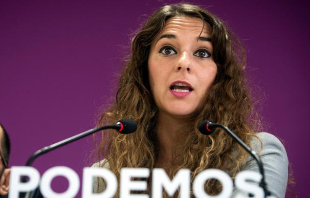 La portavoz de ahorapodemos Noelia Vera, durante la rueda de prensa tras el Consejo de Podemos.
