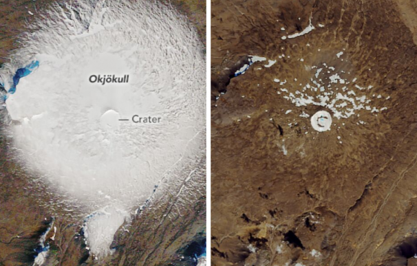 Fotografía de la muerte del glaciar Okjökull en Islandia.